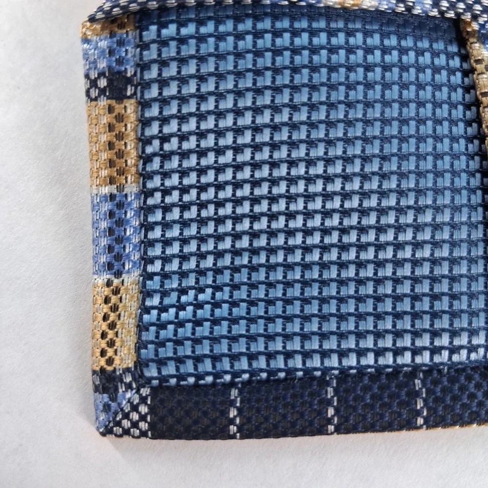 Ben Sherman Necktie Men OS Blue Tan Plaid Classic Woven Textured Polyester Tie